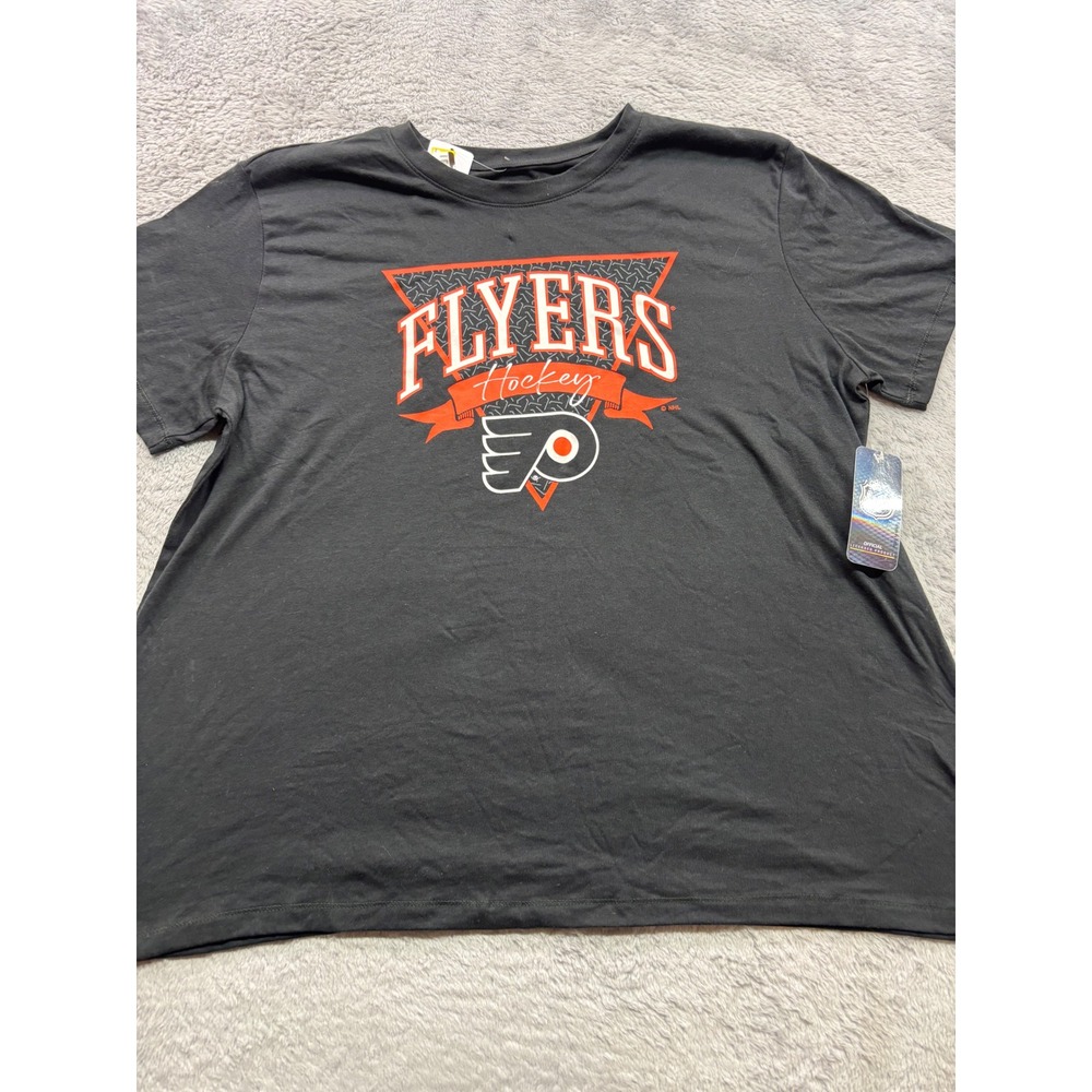NHL Philadelphia Flyers Womens Black Graphic T-Shirt XL Short Sleeve Hockey Tee